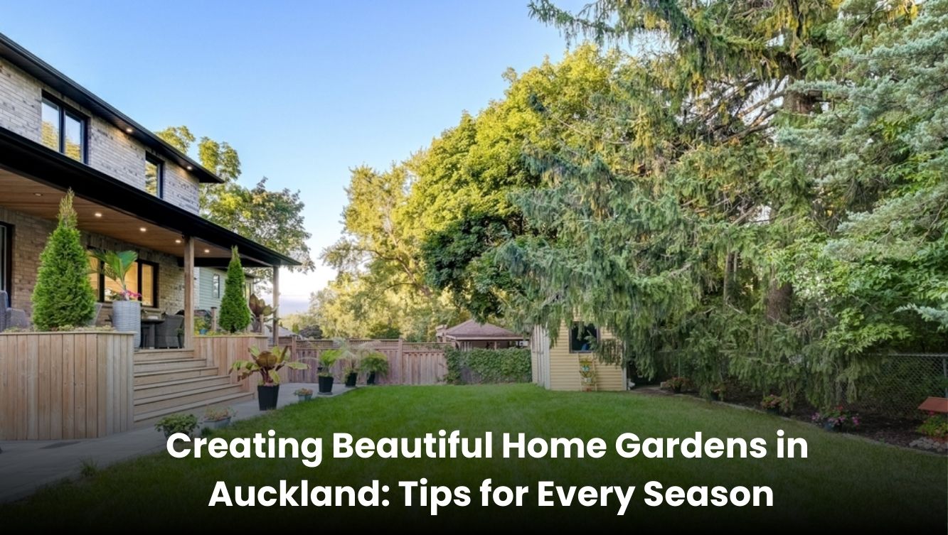 Beautiful home garden in Auckland with seasonal plants and vibrant greenery