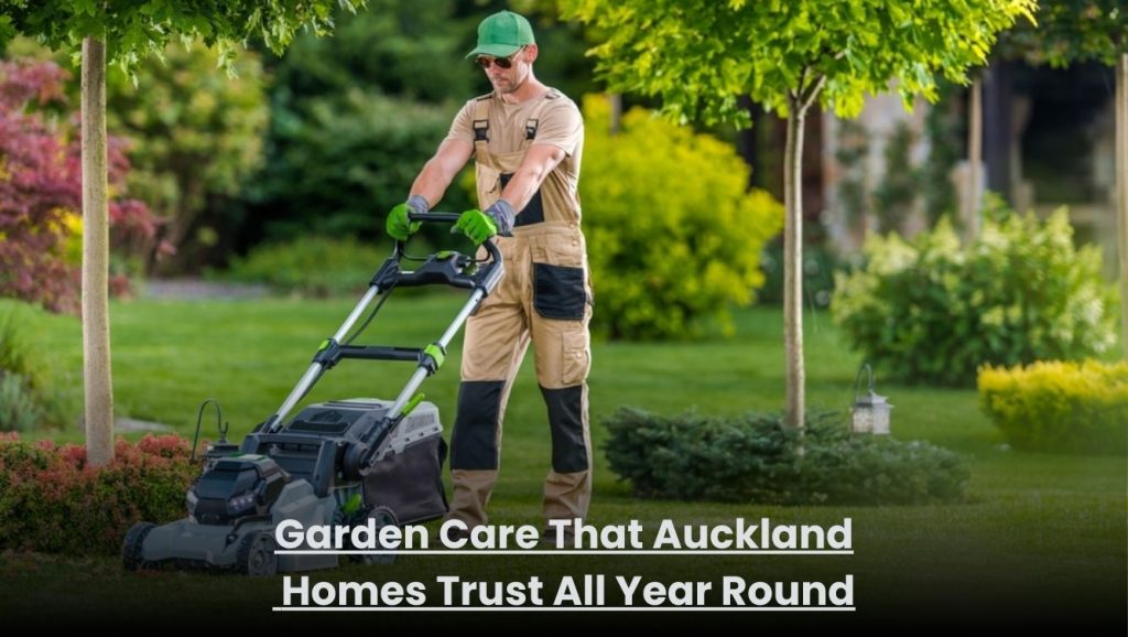 Professional garden care service maintaining a tidy residential garden in Auckland