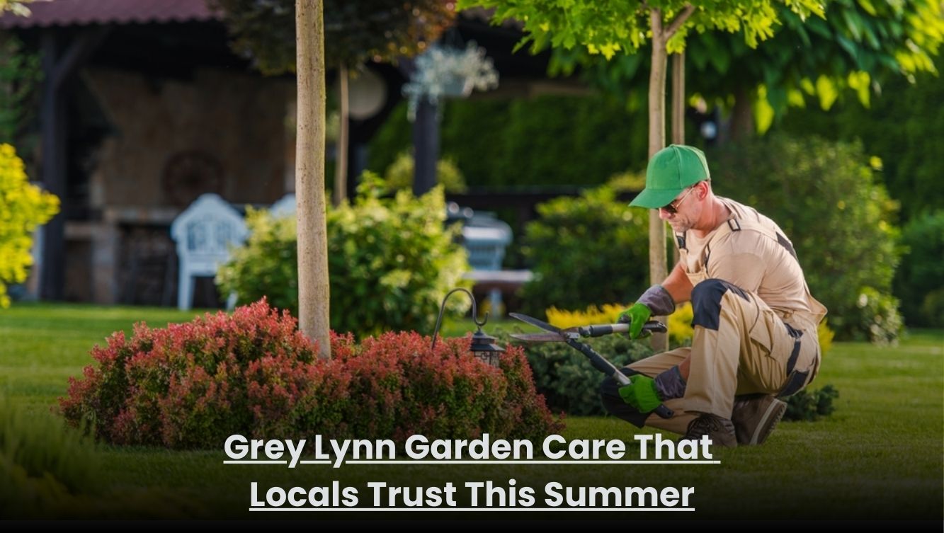 Well-maintained summer garden in Grey Lynn with trimmed lawn and healthy plants