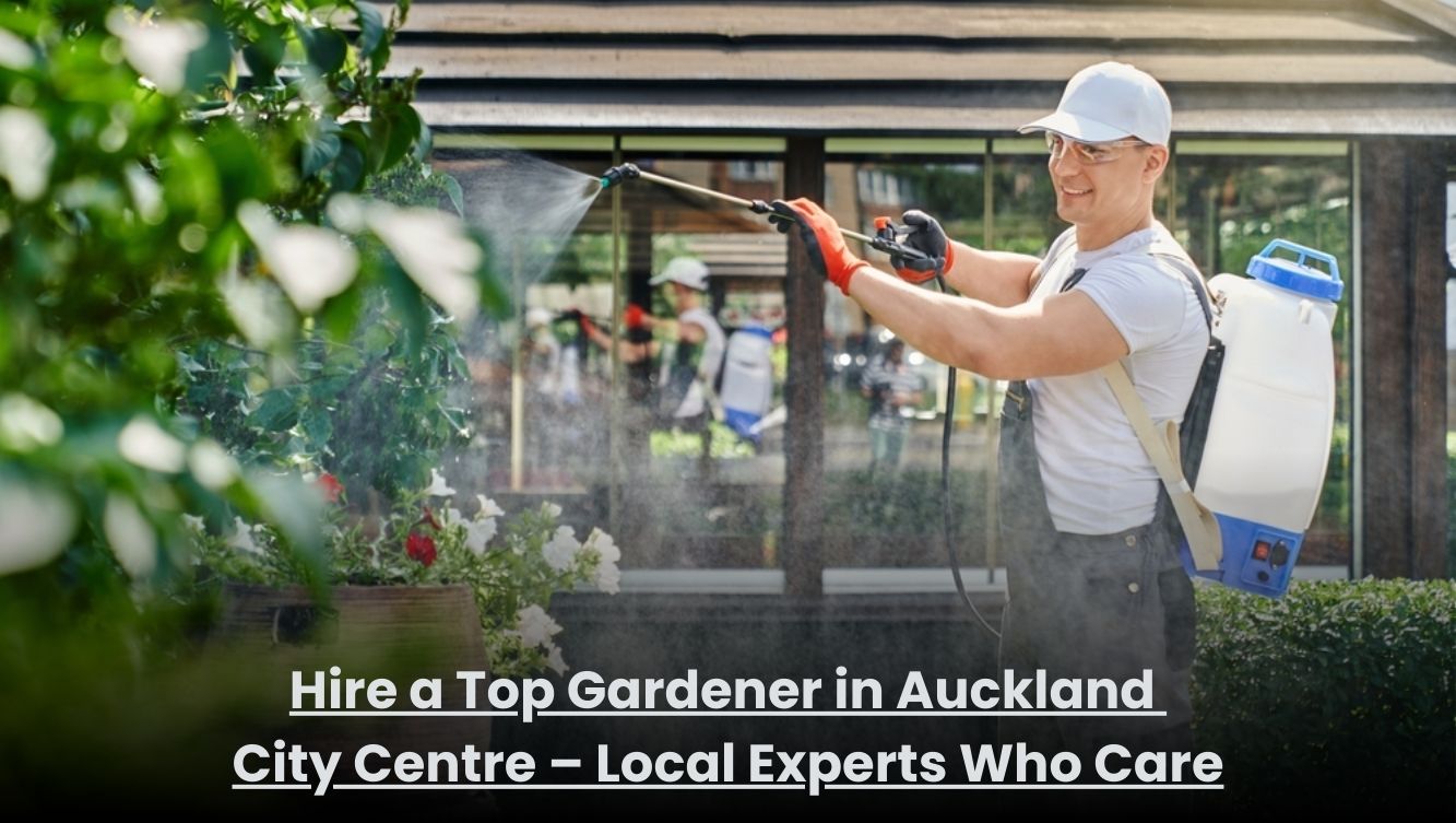 Professional gardener maintaining a garden in Auckland City Centre
