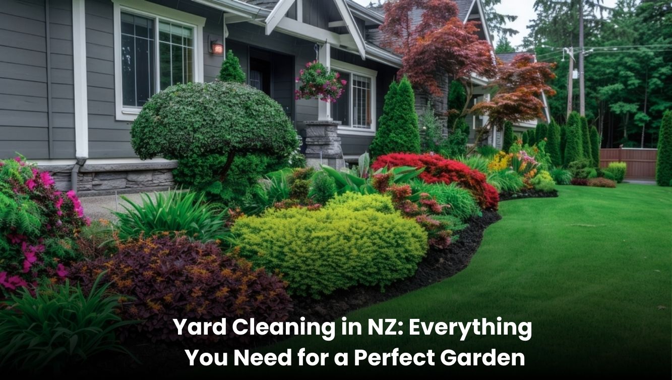 Clean and well-maintained backyard garden in New Zealand with trimmed grass, plants, and no waste