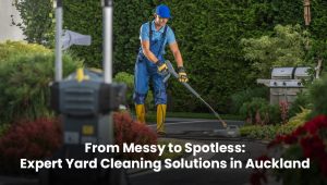 Professional yard cleaning service in Auckland transforming a messy outdoor space into a clean and tidy yard.