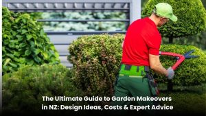 Beautiful New Zealand garden makeover featuring modern landscaping, lush green lawn, native plants, outdoor seating, and a professionally designed backyard.
